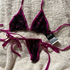 Fuchsia & Black Lace Triangle Bikini Set